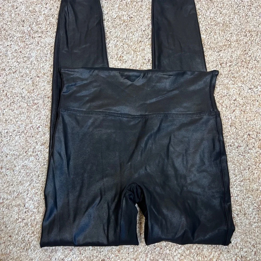 Spanx Faux Leather Leggings Black High Waisted Shapewear Large 20240R